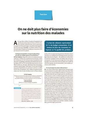 On ne doit plus faire d’économies sur la nutrition des malades